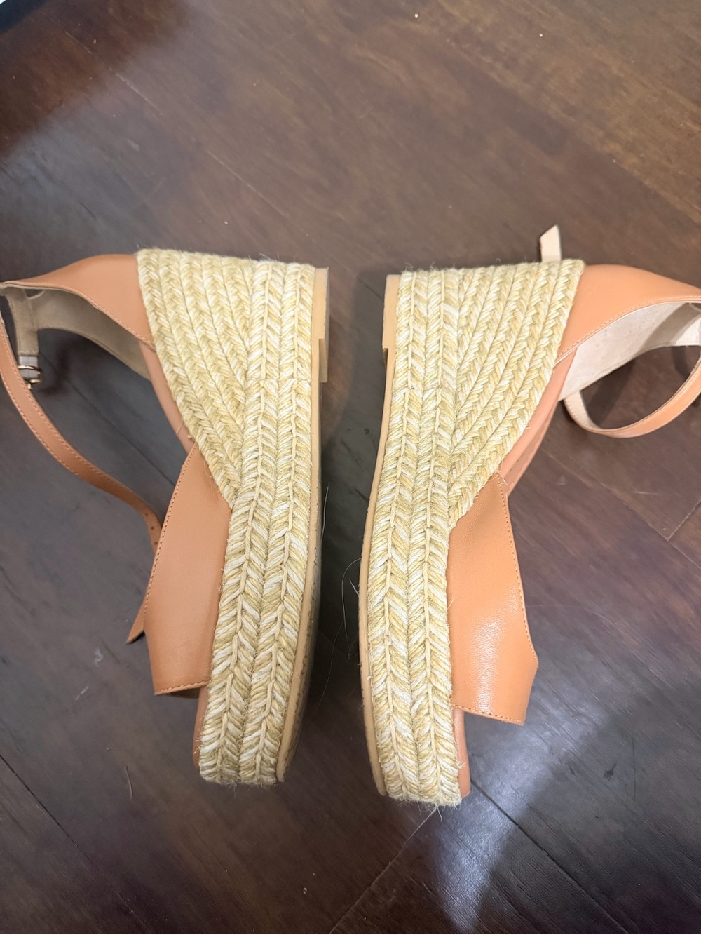 Stuart Weitzman Tan Leather Espadrille Wedge Sandals with Ankle Strap - Picture 2 of 4